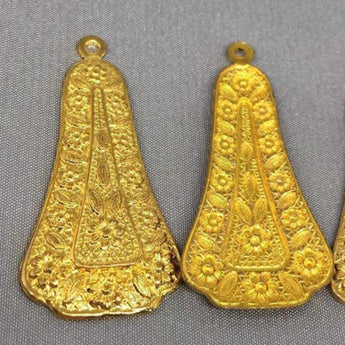 2 Vintage Brass Etched Floral Bell Metal Pendants