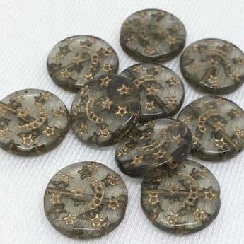 10 Vintage Black Diamond Celestial Moon Star Czech Coin Glass Beads