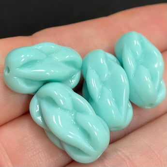 4 Vintage Aqua Teal Japan Knot Oval Glass Beads