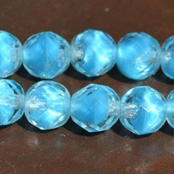 12 Vintage Clear Turquoise German Givre Glass Beads