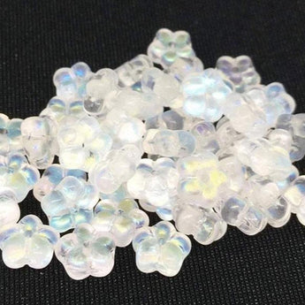 50 AB Clear Czech Flower Glass Beads