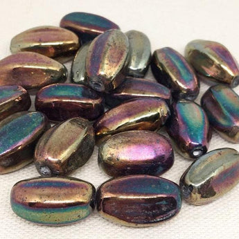 10 Vintage Handmade Metallic Oval Glass Beads