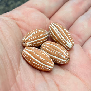 4 Vintage Peruvian Brown White Striped Oval Beads