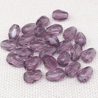 25 Vintage Purple Bohemian Czech Teardrop Glass Beads