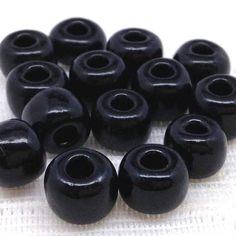 25 Black Czech Pony Glass Beads