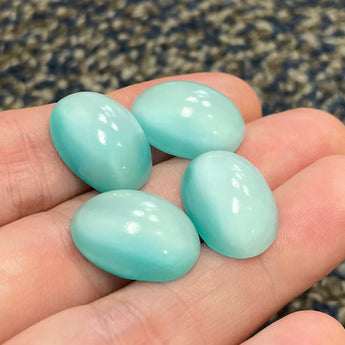 4 Vintage Aqua Green Moonglow Oval Glass Cabochons #9582