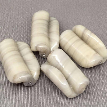 4 Vintage Handmade Striped Light Yellow Japan Glass Beads