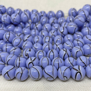 10 Vintage Japan Striped Cornflower Blue Round Glass Beads