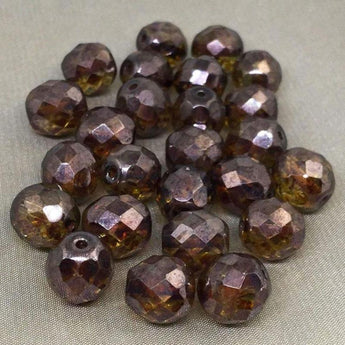 25 Translucent Golden Brown Picasso Faceted Glass Beads