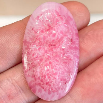 1 Vintage Pink Floral Oval Glass Cabochon