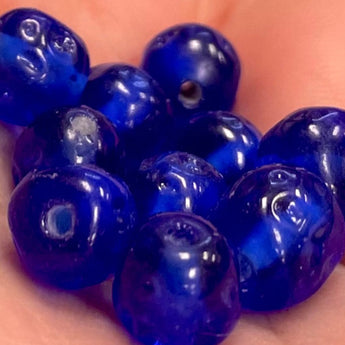 10 Vintage Japan Dark Sapphire Dimpled Beads Cherry Brand