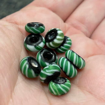 10 Vintage Matte Green Black African Ring Glass Beads