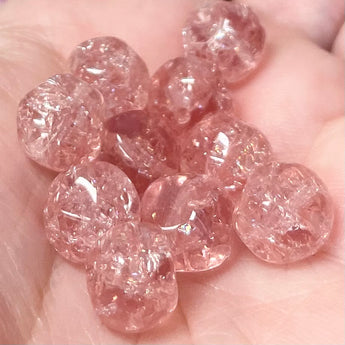 10 Vintage Pink German Crackle Baroque Glass Beads