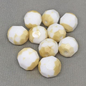 8 Vintage White Tan Givre German Faceted Glass Beads