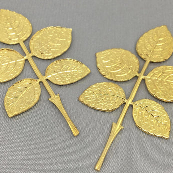 2 Vintage Brass Flower Leaf Branch Metal Stampings