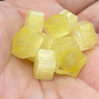 10 Vintage German Jonquil Yellow Satin Glass Beads #8221