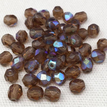 50 AB Translucent Brown Czech Faceted Glass Beads