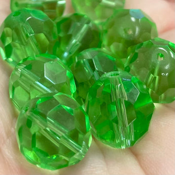 10 Vintage Faceted Green Round Glass Beads