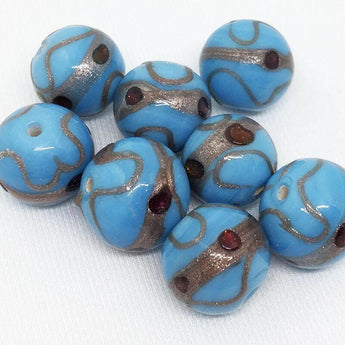 6 Vintage Blue Turquoise Glass Beads Abstract Aventurine