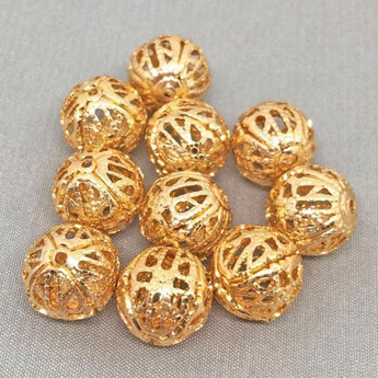 10 Vintage Brass Filigree Round Beads