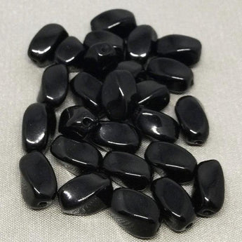 25 Vintage Twisted Black Oval Czech Glass Beads