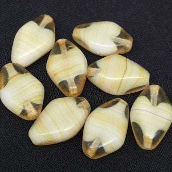 10 Vintage Cream Golden Yellow Striped German Glass Beads