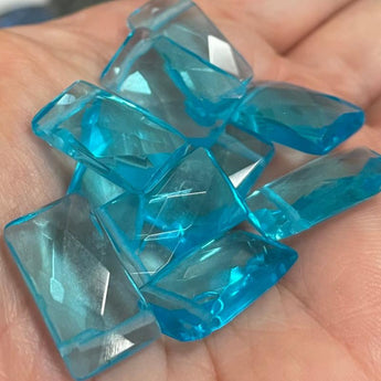 10 Aqua Blue Faceted Rectangle Briolette Glass Beads