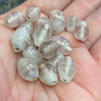 20 Vintage Clear Milky White Pink Striped Oval Glass Beads #4885