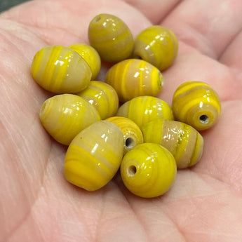 25 Vintage Yellow Striped Oval Glass Beads