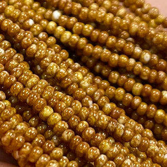 1 Hank Golden Picasso Czech Glass Seed Beads