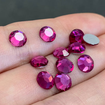 12 Vintage Austrian Fuchsia Round Crystal Cabochons