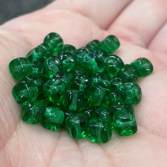 50 Indented Green Czech Cube Glass Beads