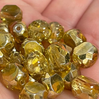 24 Metallic Gold Czech Coin Glass Beads