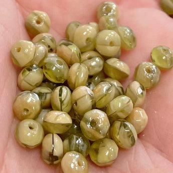 100 Light Olive Green Cream Rondelle Glass Beads #9216