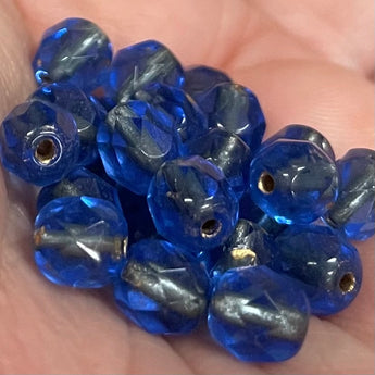 25 Vintage Metallic Lined Blue Czech Glass Beads