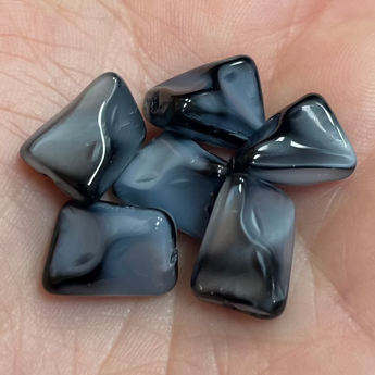 6 Vintage Black Gray German Glass Beads #9249