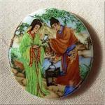 1 Vintage Oriental Garden Round Glass Cabochon #8493