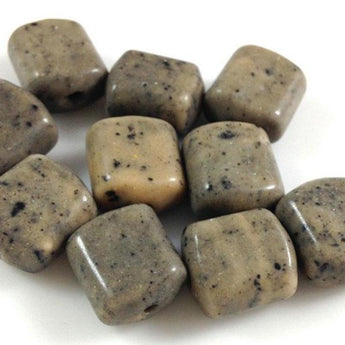 12 Vintage Tan Granite Czech Glass Beads