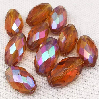 8 Vintage AB Topaz German Faceted Oval Glass Beads #9267