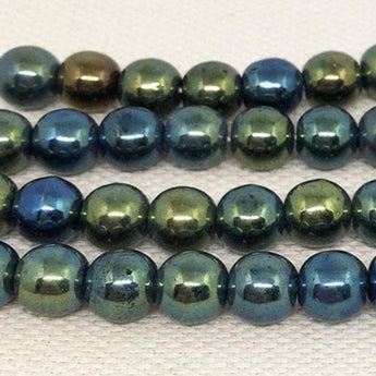 50 Metallic Iris Green Czech Round Glass Beads