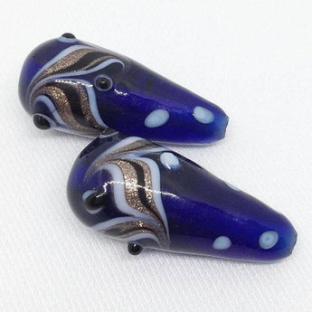 1 Vintage Handmade Large Cobalt Teardrop Glass Bead