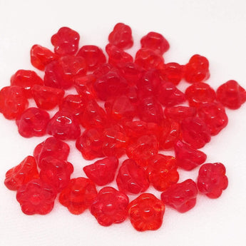 25 Translucent Red Czech Flower Glass Beads