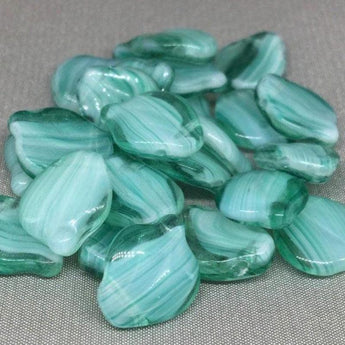 25 Teal Czech Striped Wavy Glass Beads