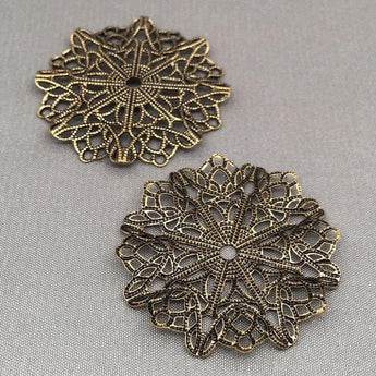 4 Vintage Antiqued Brass Filigree Metal Findings