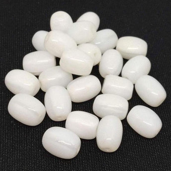 25 Vintage Opalescent White Czech Oval Glass Beads