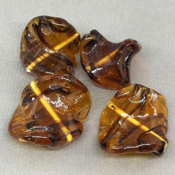 4 Vintage Translucent Topaz Glass Beads Tortoise Striped