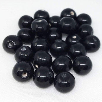 25 Vintage Handmade Black Round Glass Beads