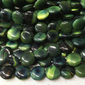 25 Vintage Czech Green Coin Round Glass Beads