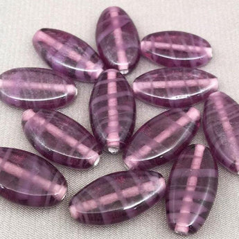 6 Vintage Purple Striped Japan Oval Glass Beads