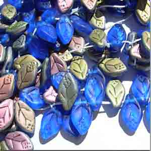 25 Czech AB Matte Cobalt Blue Leaf Glass Beads #8789